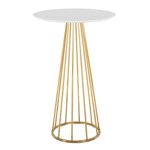 Canary 42 in. White Wood and Gold Metal Bar Table