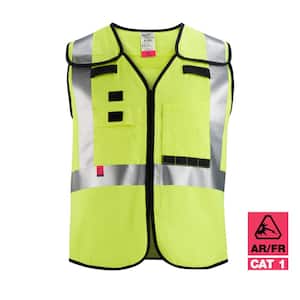 Arc-Rated/Flame-Resistant 2X-Large/3X-Large Yellow Woven Class 2 Breakaway High Visibility Safety Vest with 10-Pockets