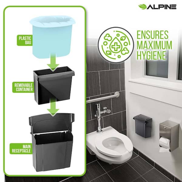 10 in. H x 9 in. W Surface Mount Black Durable Plastic Sanitary Napkin Receptacle (12-Pack)
