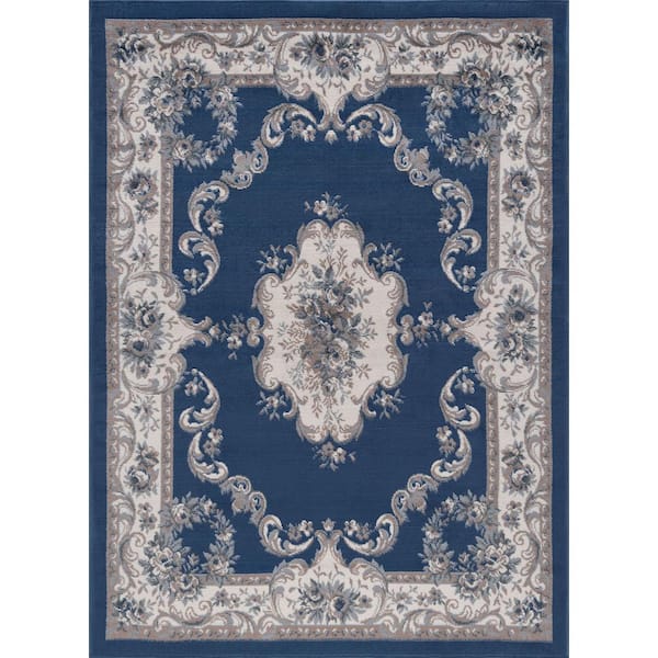 Hampton Oriental Navy 9 ft. x 13 ft. Indoor Area Rug