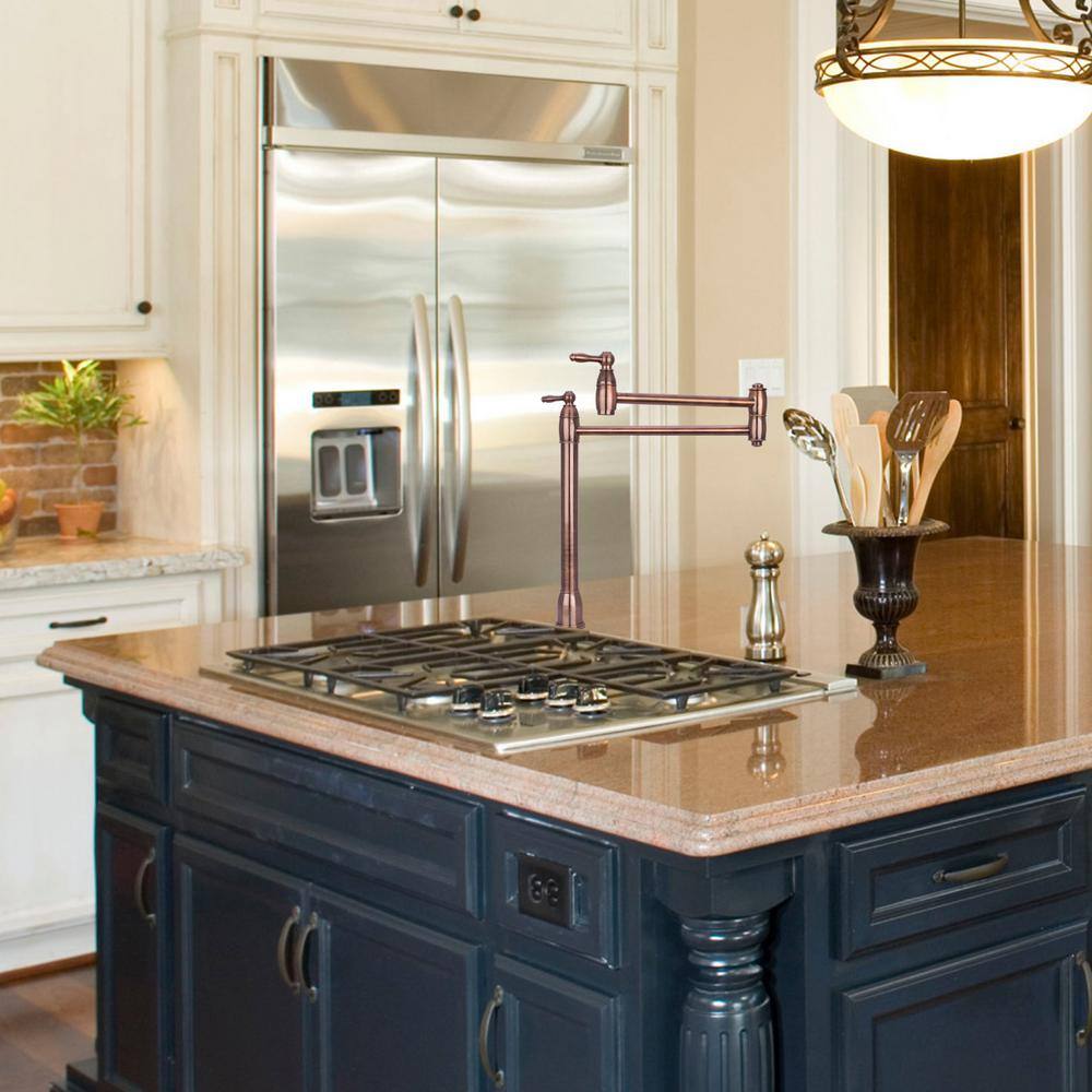 Antique Copper Dual Handle Gooseneck Kitchen Faucet