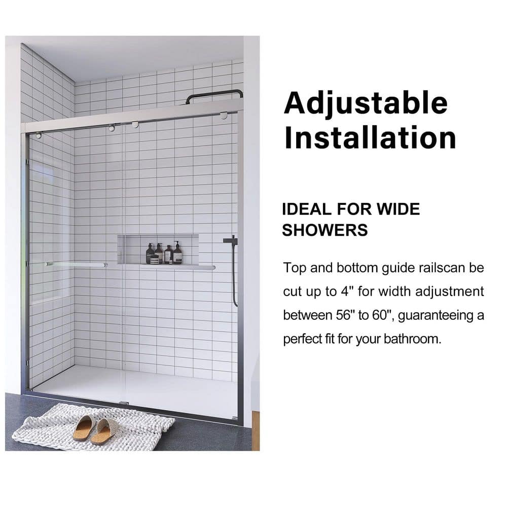 60" Chrome Frameless Double Sliding Shower Door with Clear Glass