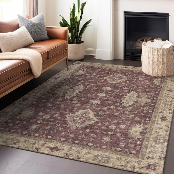 Chantille Machine Washable Indoor/Outdoor Abstract ACN1739 Burgundy 9 ft. x 12 ft. Area Rug