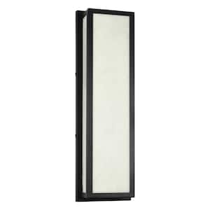 Integrated LED Series 25 in. 30-Watt Black Outdoor Rectangle Hardwired Lantern Sconce with Resin Shade 3000K Waterproof