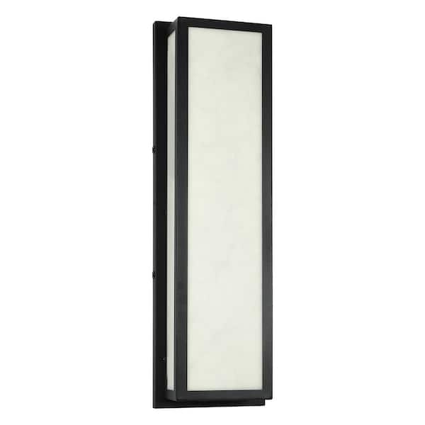Briignite 25 in.30-WattBlack Outdoor Integrated LED Rectangle Hardwired Lantern Wall Sconce with Resin Shade 3000K Waterproof