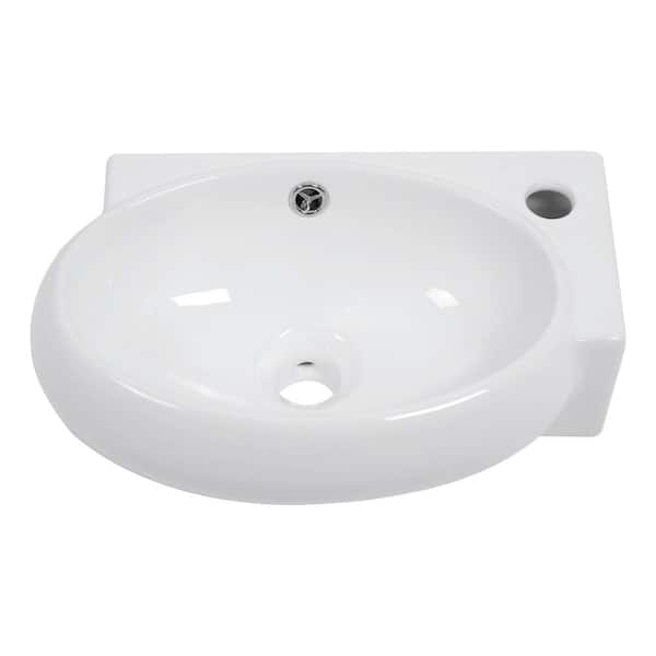 Logmey 16.5 in. Ceramic Wall-Mounted Bathroom Mini Vessel Sink with Single Right Faucet Hole in White