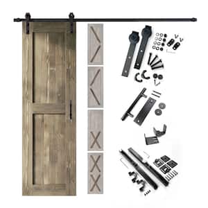 20 in. x 80 in. 5 in. 1 Design Classic Gray Solid Pine Wood Interior Sliding Barn Door Hardware Kit, Non-Bypass
