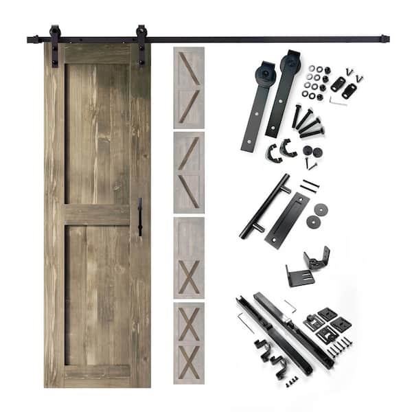 HOMACER 22 in. x 80 in. 5-in-1 Design Classic Gray Solid Pine Wood Interior Sliding Barn Door with Hardware Kit, Non-Bypass