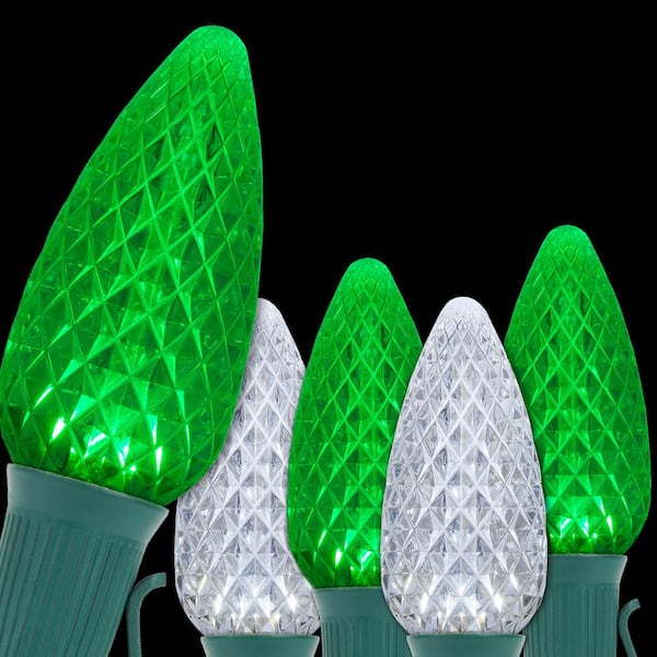 null OptiCore 49 ft. 50-Light LED Green and Cool White Faceted C9 String Light Set