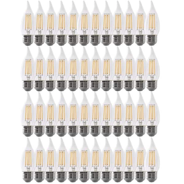 Feit Electric 40-Watt Equivalent BA10 E26 Medium Dimmable Filament CEC Flame Tip Chandelier LED Light Bulb Daylight 5000K (48-Pack)