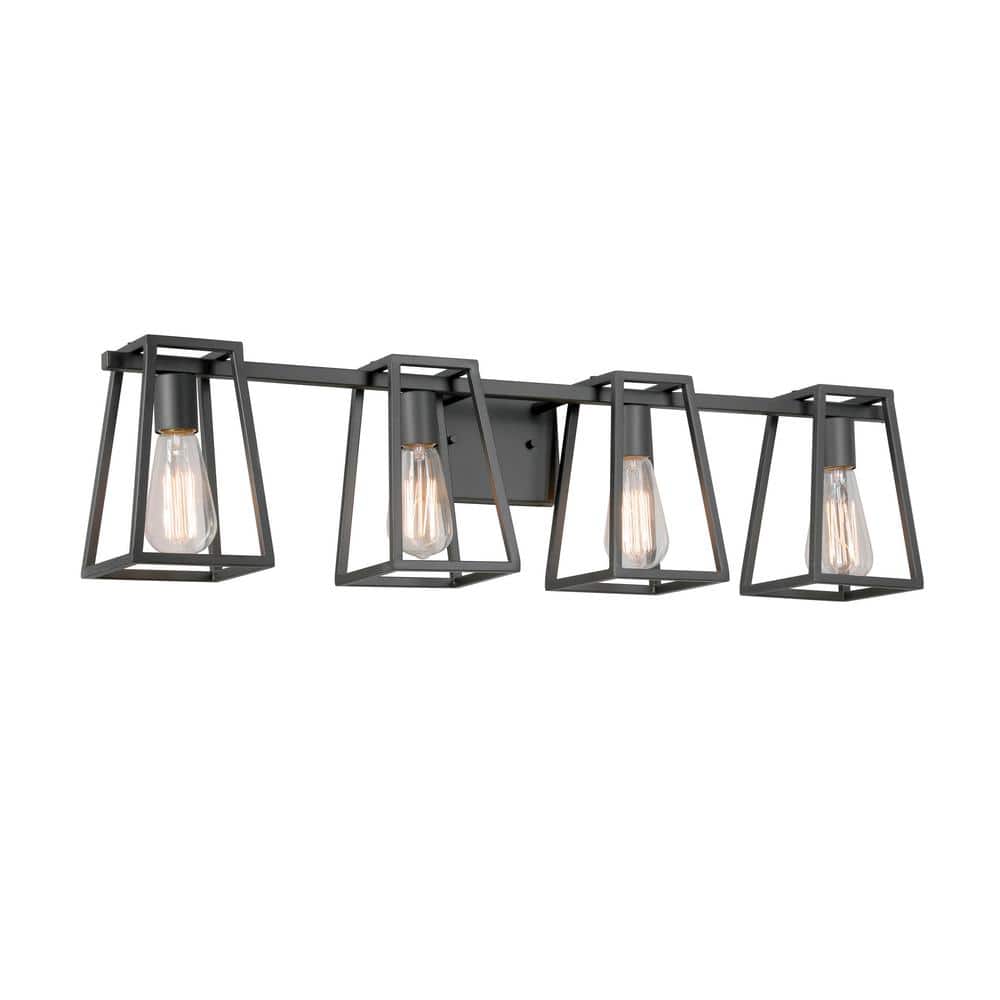 Hazel Heights 33.62 in. 4-Light Black Rustic Farmhouse Bathroom Vanity Ligh