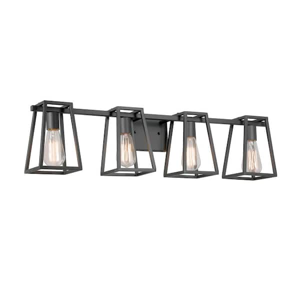 Hazel Heights 33.62 in. 4-Light Black Rustic Farmhouse Bathroom Vanity Light