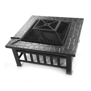 32 in. W x 14 in. H Iron Square Outdoor Fire pit Table in Black