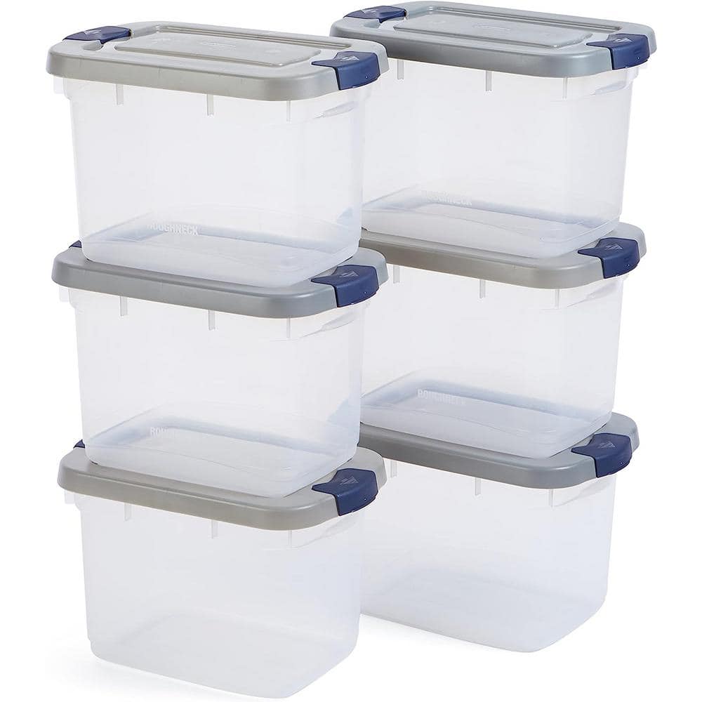 Rubbermaid Roughneck 19Qt/ 4.75 Gal Clear Stackable Storage Containers w/Grey Lids, 6-Pack, Clear and Grey