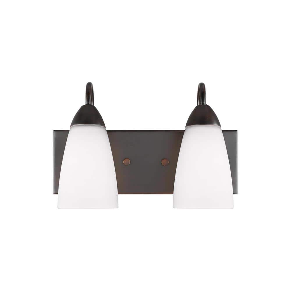 Seville 13 in. 2-Light Bronze Transitional Modern Wall Bathroom Vanity Light with White Etched Glass Shades price history on PriceWatchPro