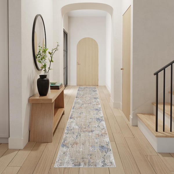 Beige Grey 2 ft. x 12 ft. Abstract Contemporary Runner Abstract Hues Area Rug