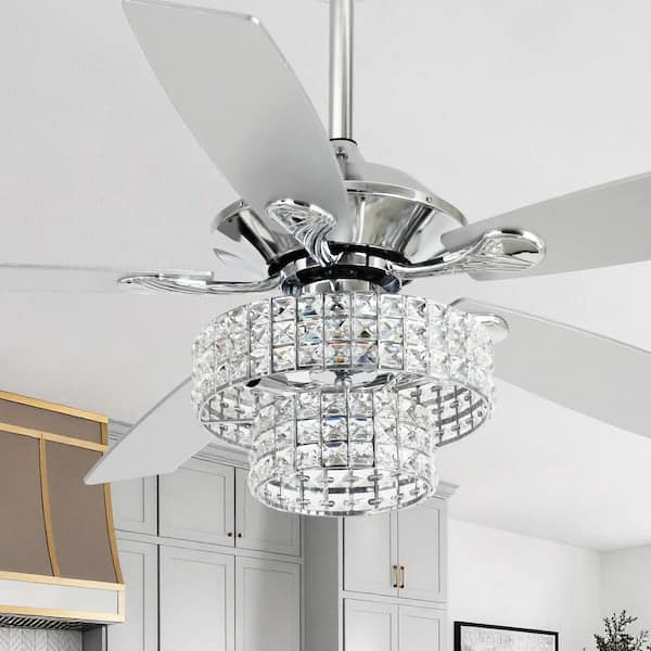 Howell 52 in. Indoor Downrod Mount Crystal Chrome Ceiling Fan Chandelier with Light Kit and Remote Control