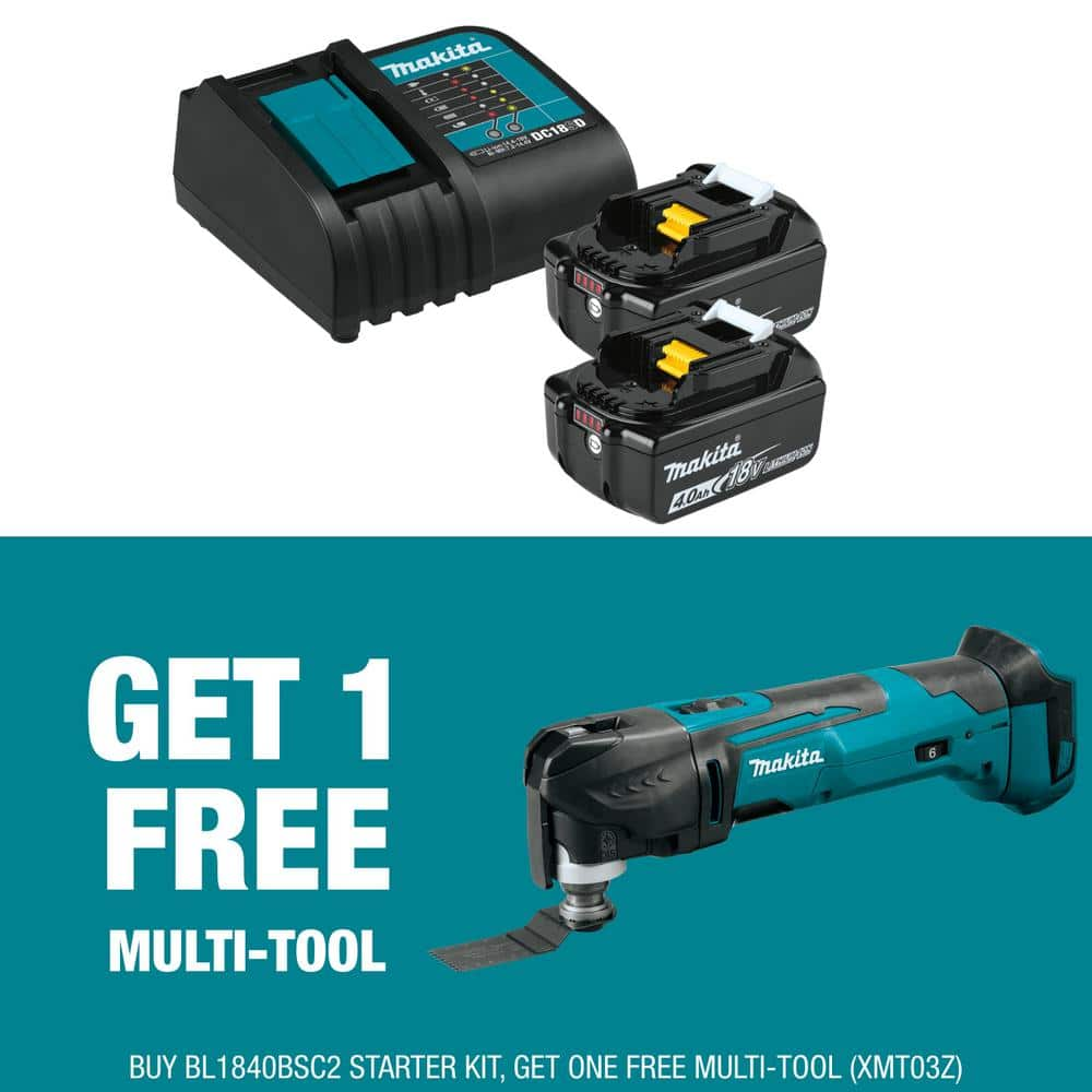 Makita 18V LXT Lithium-Ion Battery and Charger Starter Pack (4.0Ah) with bonus 18V LXT Lithium-Ion Oscillating Multi-Tool