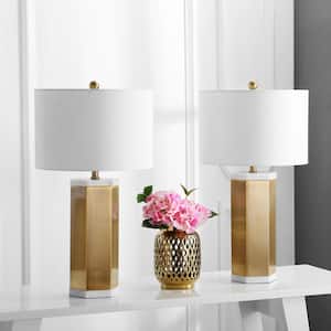 Alya 28 in. White/Brass Gold Table Lamp with White Shade (Set of 2)