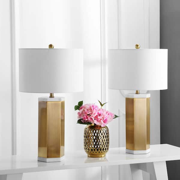 Alya 28 in. White/Brass Gold Table Lamp with White Shade (Set of 2)