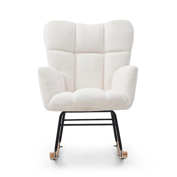 Angel Sar - 35 in. x 19.2 in. x 39.7 in. Beige Polyester Rocking Chair, Comfy Side Chair with High Backrest for Living Room, Office