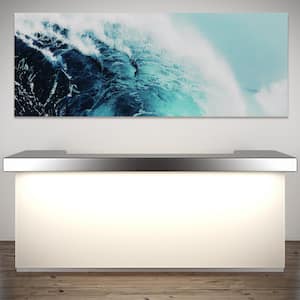 24 in. x 63 in."Blue Wave 1" Frameless Free Floating Tempered Glass Panel Graphic Art