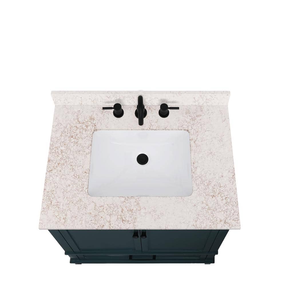 31'' White Quartz Vanity Top with Copper Veining and Undermount Sink