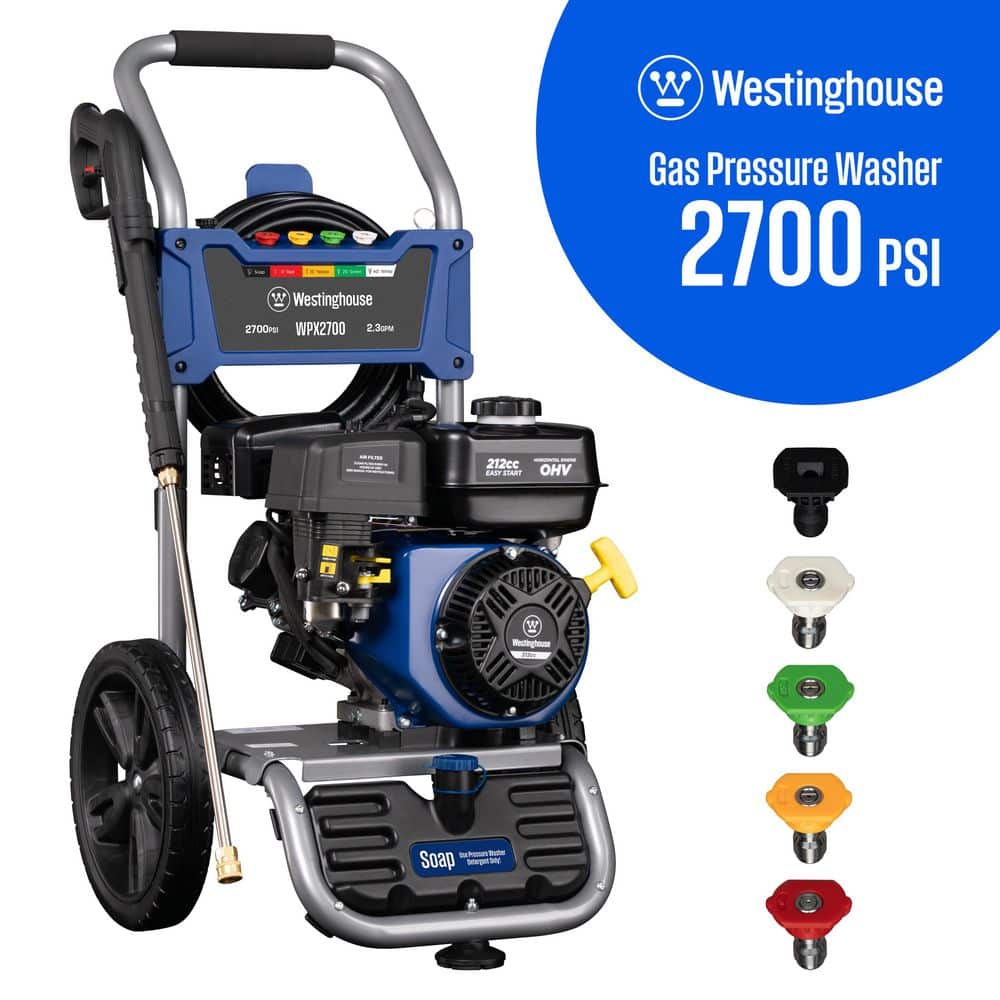 Westinghouse 2700 PSI 2.3 GPM Gas Powered Axial Cam Pump Cold Water Pressure Washer with Soap Tank and 5-Quick Connect Tips WPX2700 - The Home Depot