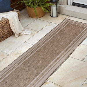 Lido Beige/Cream 2 ft. x 8 ft. Traditional Casual Pinstripe Border Indoor/Outdoor Runner Rug