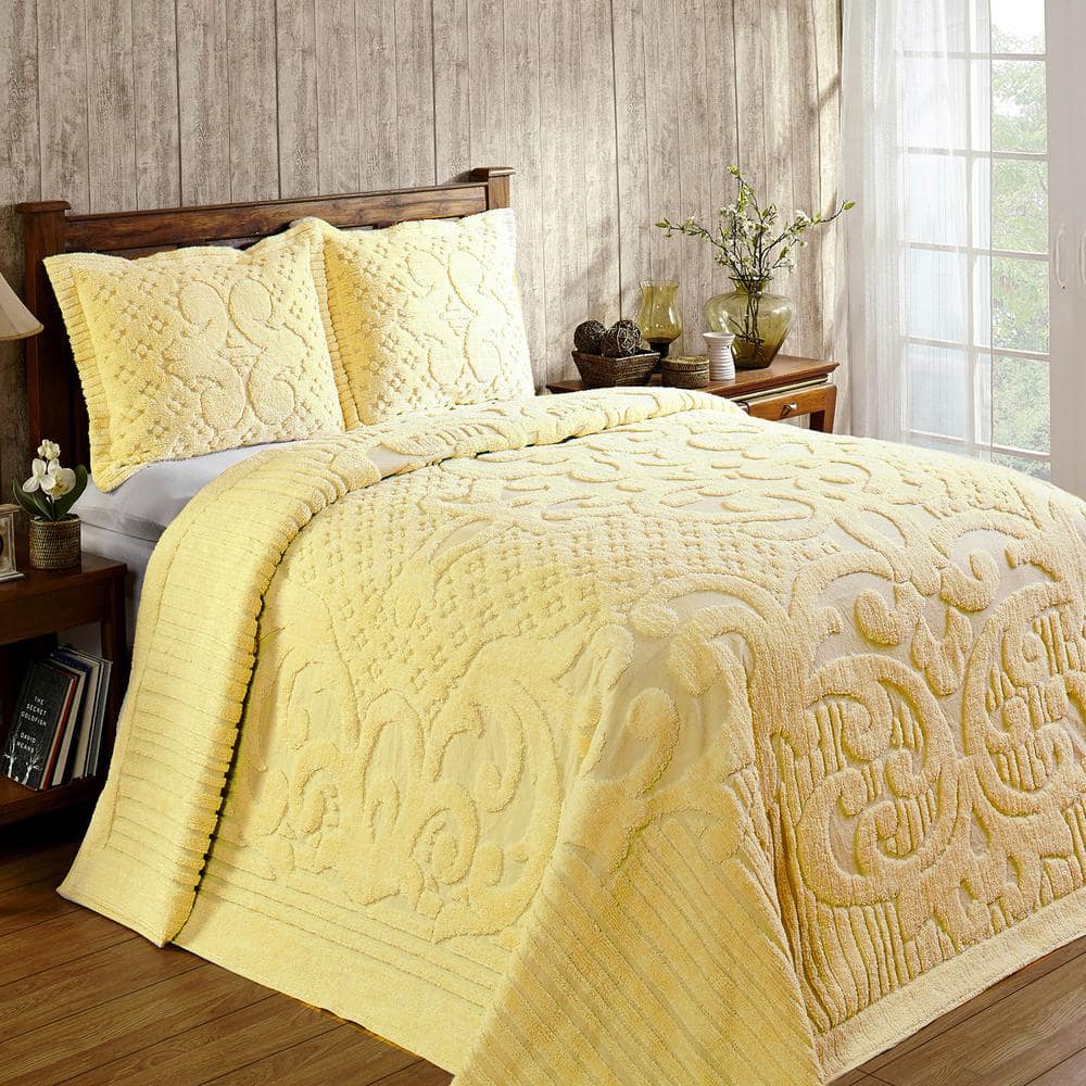 Large Pc Yellow Chenille Buttery Yellow Bedspread Fabric Vintage Cotton Chenille Fabric Cotton Chenille