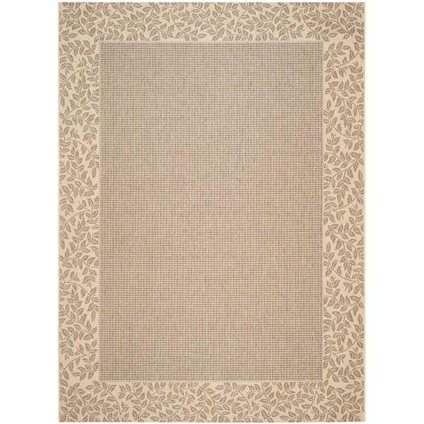 Courtyard Brown/Natural 9 ft. x 12 ft. Border Indoor/Outdoor Patio  Area Rug
