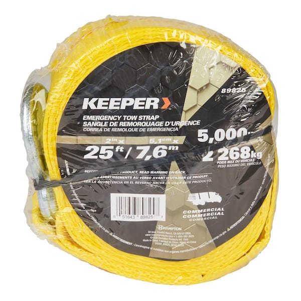 Keeper 25 ft. x 2 in. Heavy-Duty Tow Strap with Hooks 89825 - The Home Depot