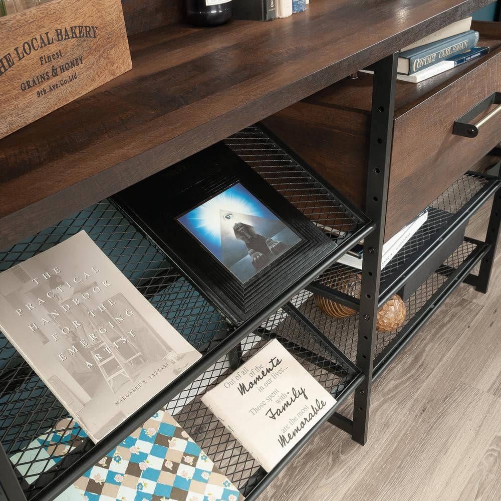 36.25" Barrel Oak Adjustable Bookcase with Metal Frame