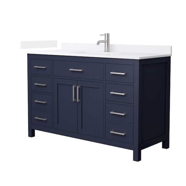 Beckett 54 in. Single Freestanding Dark Blue Bath Vanity with White Quartz Top (Assembled)