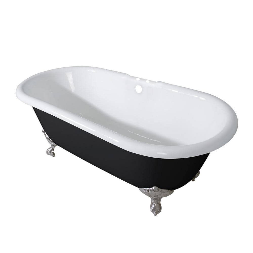 Classic 66-Inch Black and White Cast Iron Double Ended Clawfoot Bathtub