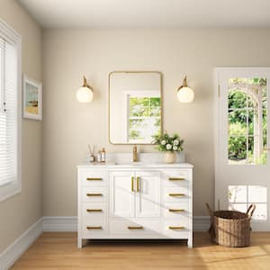 48 in. W x 22 in. D x 33.9 in. H Single Sink Freestanding White Bathroom Vanity with White Artificial Marble Top