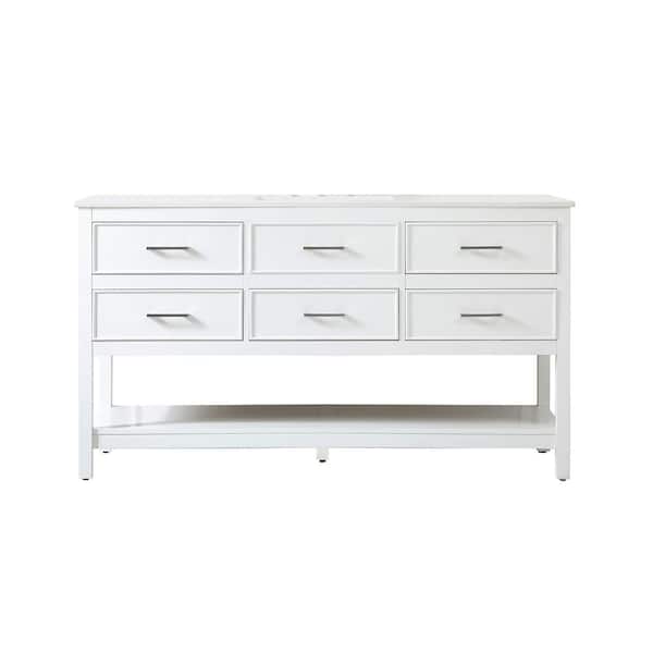 Unbranded Simply Living 60 in. Single Bathroom Vanity in White with Quartz Vanity Top in Calacatta White