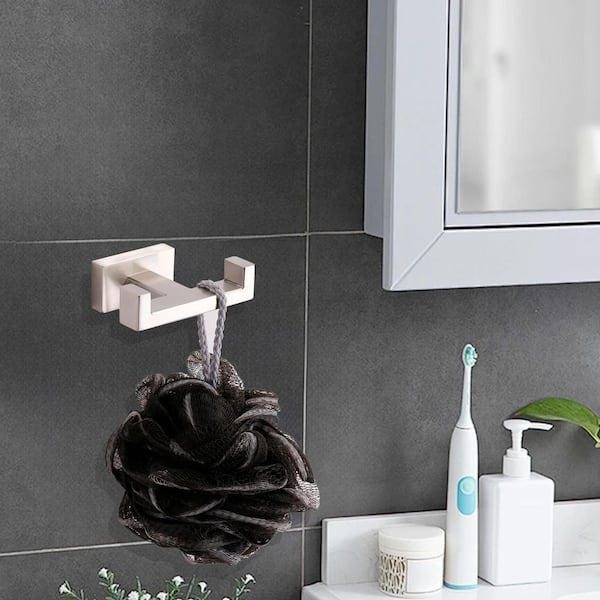 Wall Mounted J-Hook Double Robe/Towel Hook Bath Hardware Accessory in Brushed Nickel