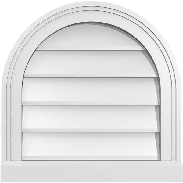 Ekena Millwork 18 in. x 18 in. Round Top White PVC Paintable Gable Louver Vent Non-Functional
