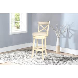 New Classic Furniture York 29 in. Antique White Cross Back Wood Bar Stool with Fabric Seat