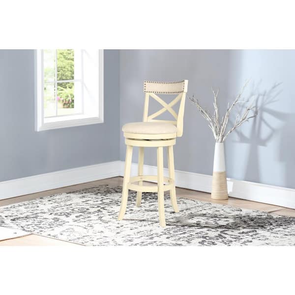 NEW CLASSIC HOME FURNISHINGS New Classic Furniture York 29 in. Antique White Cross Back Wood Bar Stool with Fabric Seat