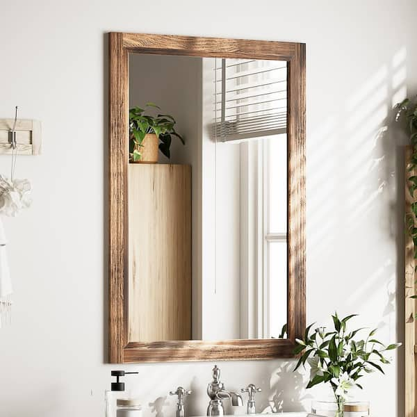 24 in. W x 36 in. H Rectangular Wooden Dark Brown Framed Wall Vanity Mirror Bathroom Mirror