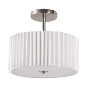 11.8 in. 3-Light Chrome Semi-Flush Mount Ceiling Light with Fabric and Acrylic Cylindrical Shades