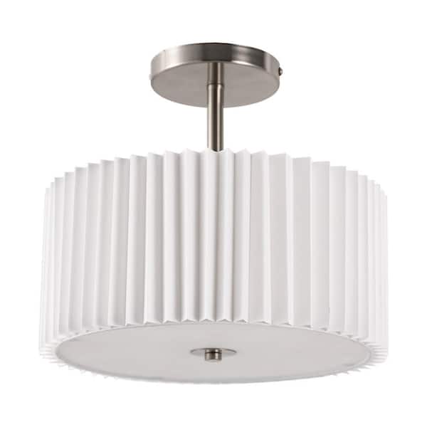YANSUN 11.8 in. 3-Light Chrome Semi-Flush Mount Ceiling Light with Fabric and Acrylic Cylindrical Shades