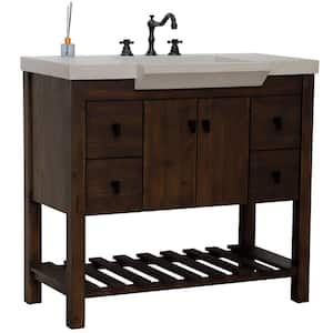 39 in. W x 20.5 in. D x 36 in. H Single Vanity in Rustic Wood with Sandy White Concrete Top