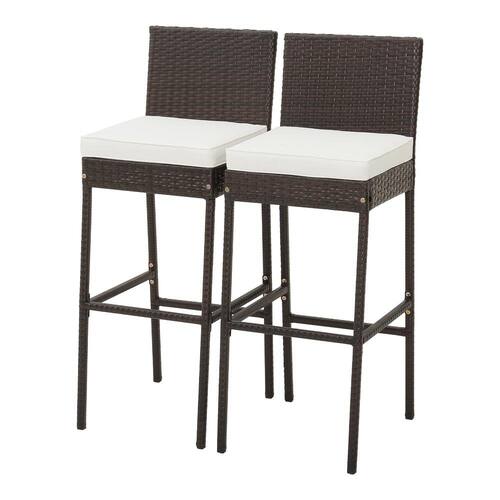 Wicker Barstools Outdoor Bar Stool with Off White Seat Cushion and