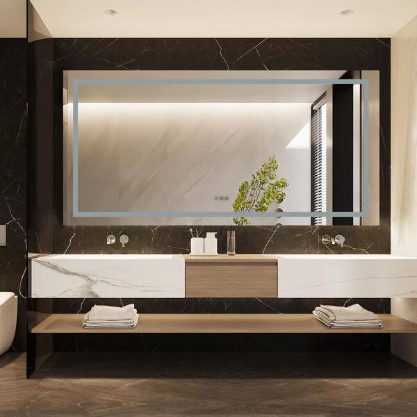 Interbath 72 in. W x 40 in. H Large Rectangular Frameless LED Mirror