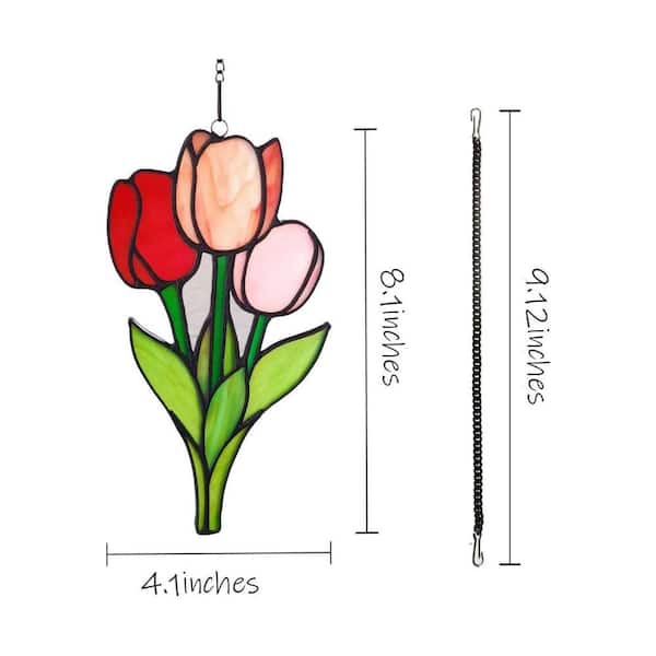 Red Tulip Stained Glass Art Glass Window HDDB1PFT1P - The Home Depot
