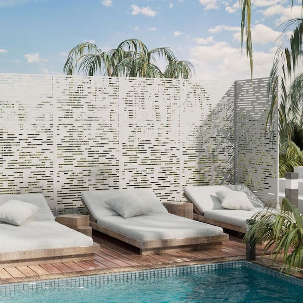 6 ft. x 3 ft. Privacy Fence Screen White Galvanized Metal for Garden Fence in Shade Pattern