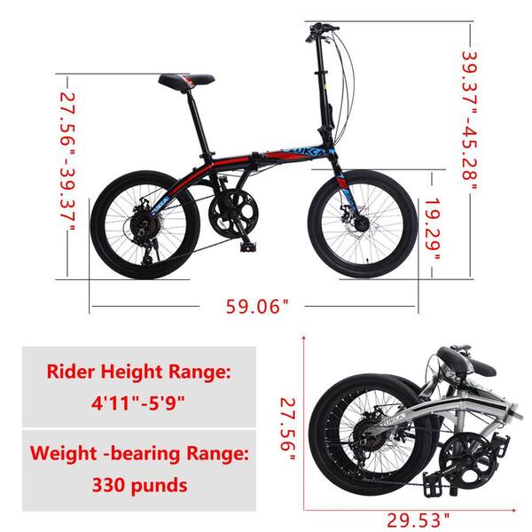 Cesicia 20 in. Black Aluminum Folding City Bike with 8 Speed